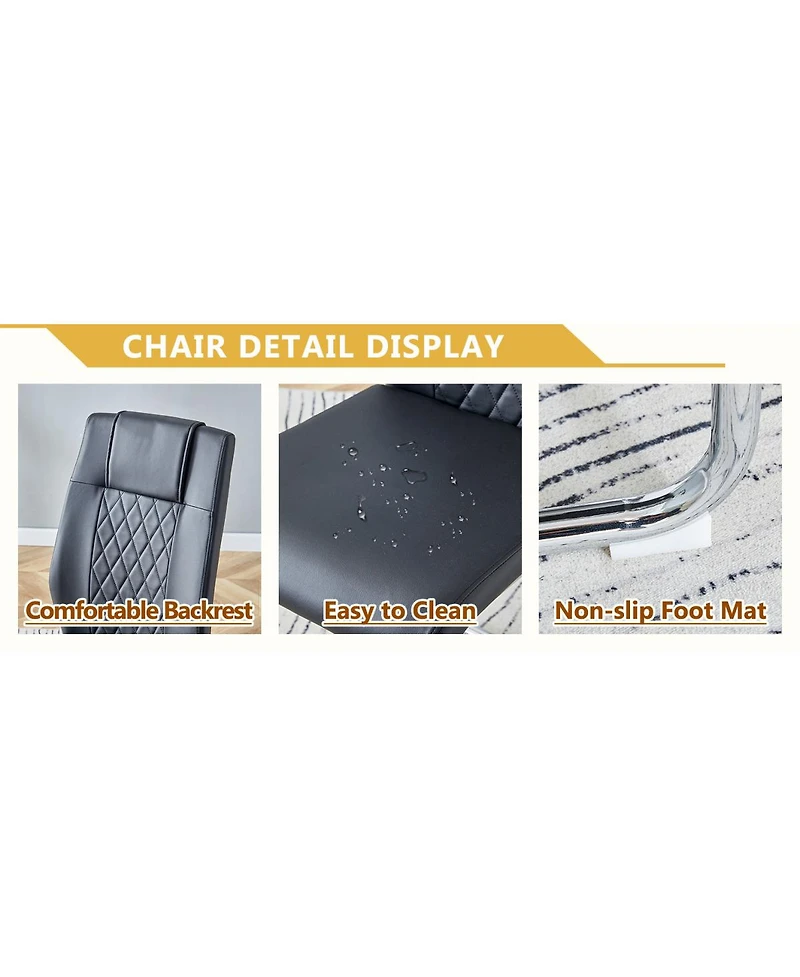 Streamdale Furniture 71 inch Tempered Glass Dining Table and 8 Pu Leather Chairs Set