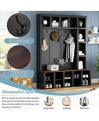 Streamdale Furniture Farmhouse 4-in-1 Hall Tree with Storage Bench and 6 Hooks 76.7''H