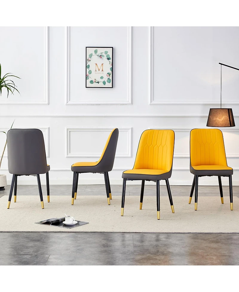 Streamdale Furniture Modern Dual-Tone Pu Leather Dining Chairs with Metal Legs Set of 4