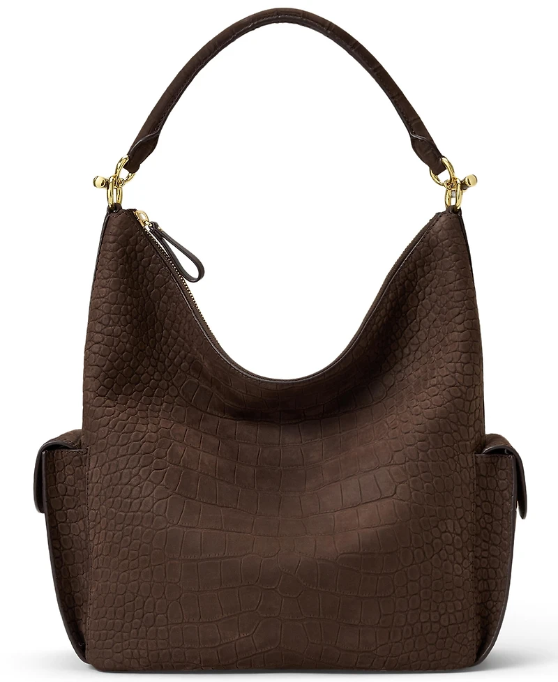 Lauren Ralph Lauren Blaike Croc-Embossed Medium Shoulder Handbag