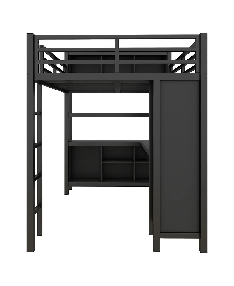 Streamdale Furniture Metal Loft Bed with Wardrobe L-Shaped Desk and Storage