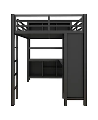 Streamdale Furniture Metal Loft Bed with Wardrobe L-Shaped Desk and Storage