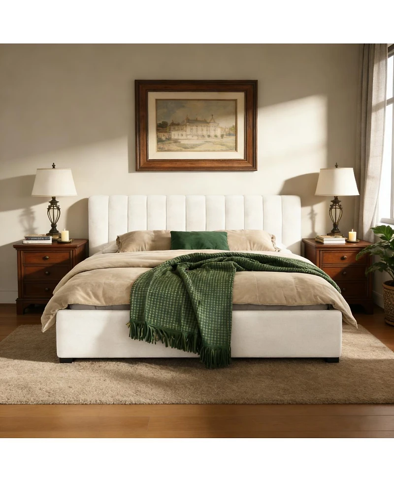 Streamdale Furniture King Size Upholstered Linen Bed Frame with Thick Headboard