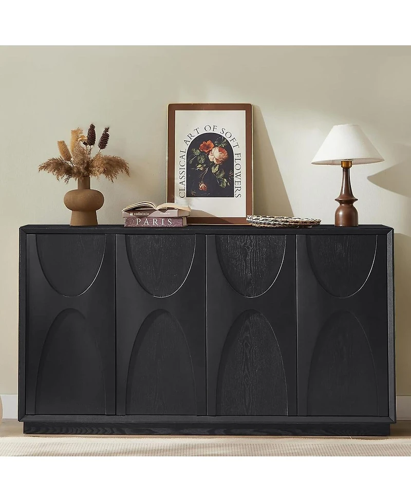 Streamdale Furniture 4-Door Solid Wood Carved Accent Cabinet with Adjustable Shelves