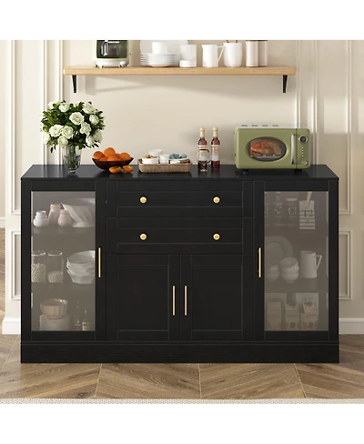Streamdale Furniture U-Style 58.3'' Modern Buffet Sideboard with 4 Doors 2 Drawers and Power Outlet