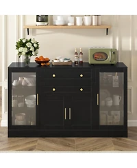 Streamdale Furniture U-Style 58.3'' Modern Buffet Sideboard with 4 Doors 2 Drawers and Power Outlet