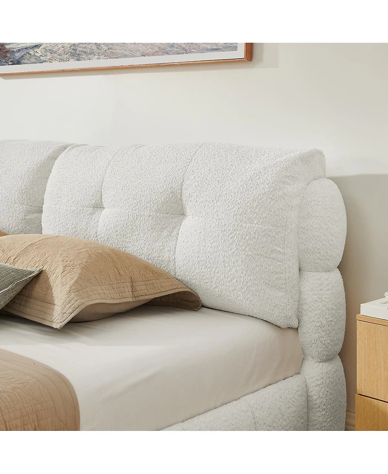 Streamdale Furniture King Cream Boucle Platform Bed with Solid Wood Legs