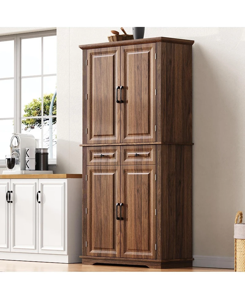Streamdale Furniture 71'' Tall Farmhouse Kitchen Pantry with 3 Pull-Out Organizers and 2 Drawers