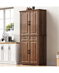 Streamdale Furniture 71'' Tall Farmhouse Kitchen Pantry with 3 Pull-Out Organizers and 2 Drawers