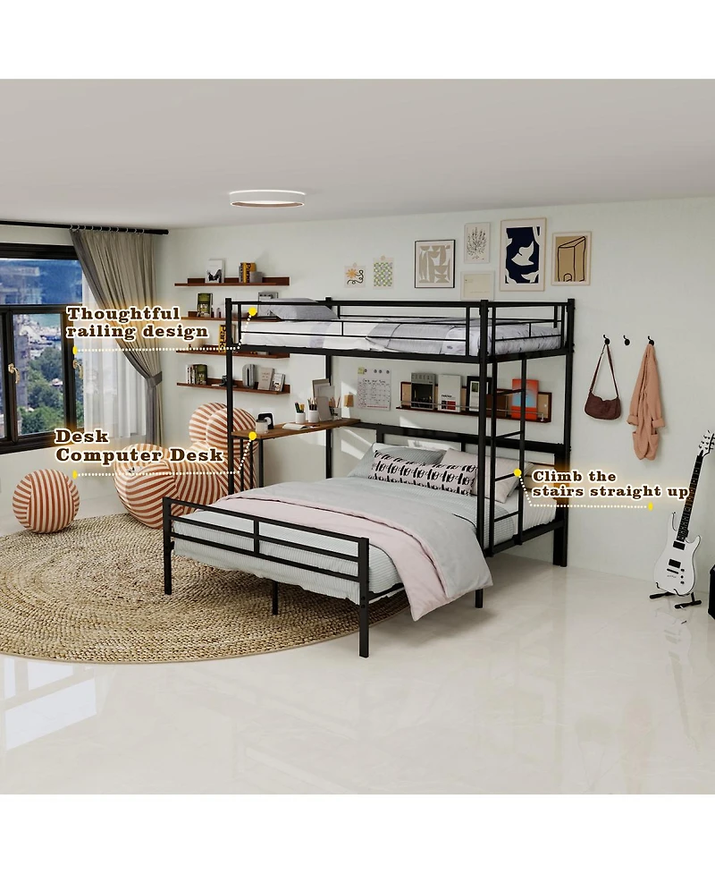 Streamdale Furniture Metal Loft Bed with Desk Ladder and Guardrails for Teens and Adults