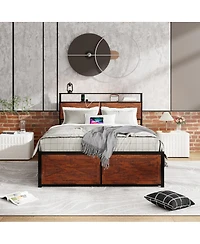 Streamdale Furniture Queen Bed Frame with Storage Headboard 12 Drawers and Led Lights