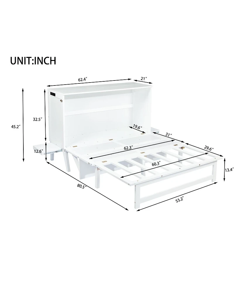 Streamdale Furniture Queen Size Murphy Bed with Usb Port and Removable Shelves