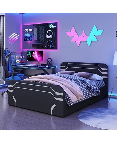 Streamdale Furniture Queen-Size Cyberpunk Hydraulic Storage Gaming Bed with Padded Headboard