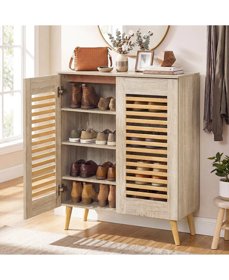 Slickblue Entryway Shoe Cabinet with Louvered Doors Removable Shelving