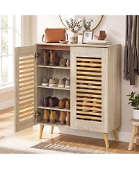 Slickblue Entryway Shoe Cabinet with Louvered Doors Removable Shelving