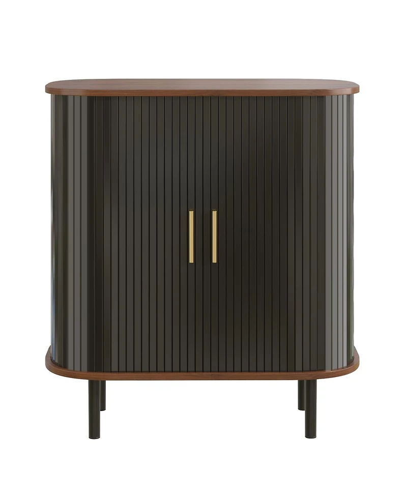 Streamdale Furniture 28'' Fluted Wine Bar Cabinet with Storage Adjustable Shelves and Tambour Doors