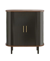 Streamdale Furniture 28'' Fluted Wine Bar Cabinet with Storage Adjustable Shelves and Tambour Doors