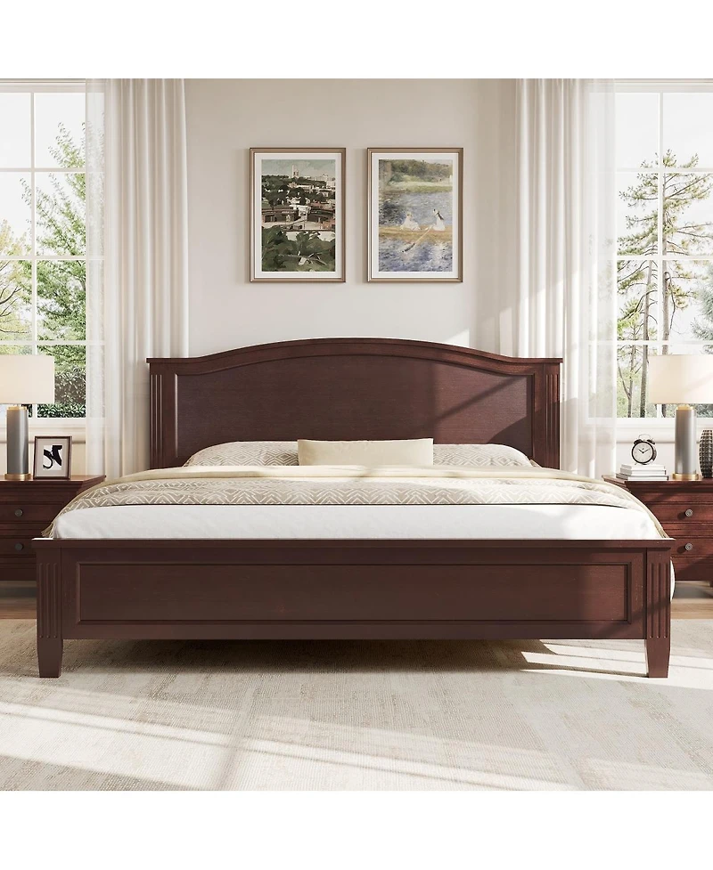 Streamdale Furniture Queen Size Platform Bed with Headboard with Wooden Slat Support Legs Espresso