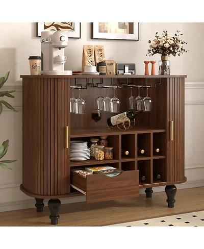 Streamdale Furniture 39'' Fluted Mid-Century Modern Bar Cabinet with Wine Racks and Storage