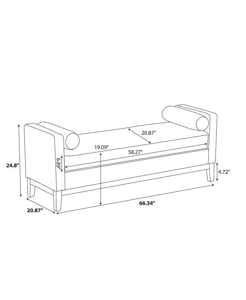 Streamdale Furniture 66.34''W Upholstered End of Bed Bench with Wood Frame and 2 Bolsters Pu