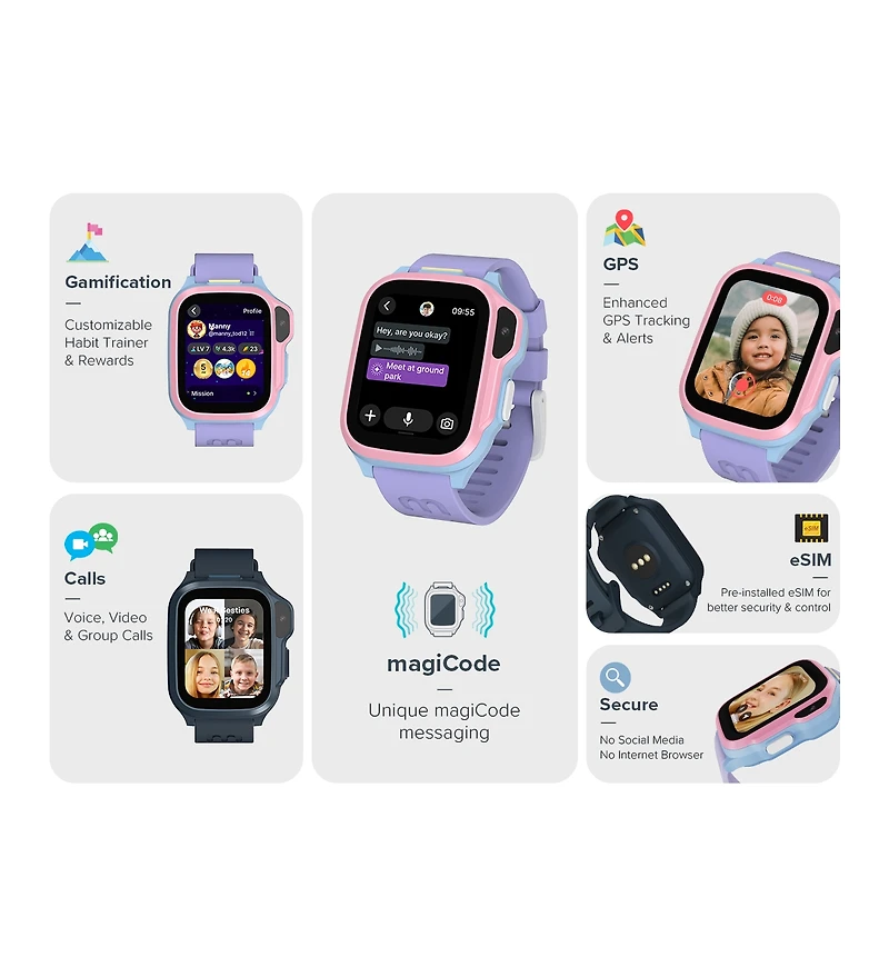 myFirst Fone S4 Kids Smartwatch with eSIM, Amoled 1.65'', Video Calls, Messaging, Advanced Gps, Sos, School Mode, Music Player, Habit Trainer