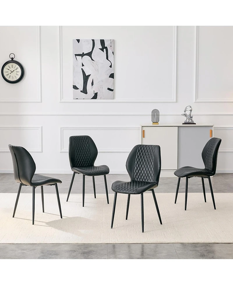 Streamdale Furniture Set of 4 Modern Diamond-Quilted Pu Dining Chairs with Metal Legs