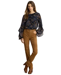 Lauren Ralph Petite Floral Crinkle Georgette Ruffle-Trim Tie-Neck Blouse