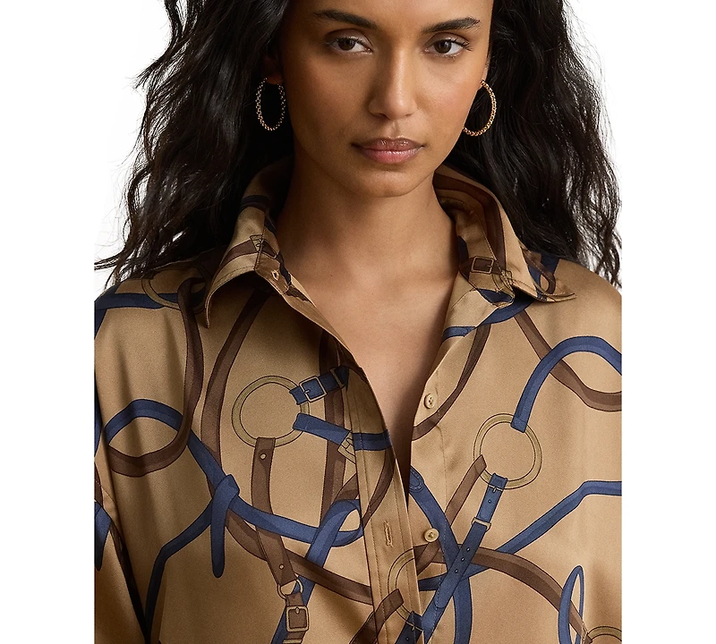 Lauren Ralph Petite Belting-Print Twill Midi Shirt Dress
