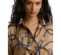 Lauren Ralph Petite Belting-Print Twill Midi Shirt Dress