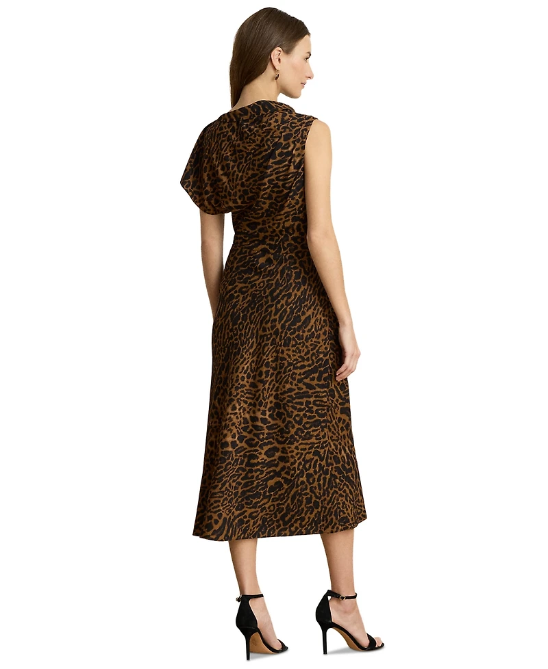Lauren Ralph Petite Ocelot-Print Asymmetrical Sheath Dress