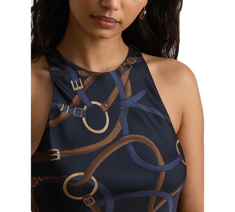 Lauren Ralph Petite Belting-Print Twill Sleeveless Midi Dress