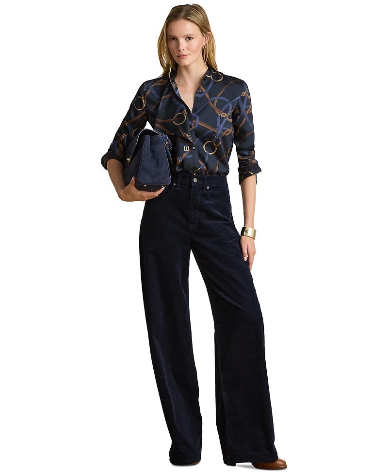 Lauren Ralph Petite Belting Print Ruffle-Trim Twill Shirt