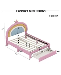 Streamdale Furniture Rainbow Velvet Upholstered Platform Bed with Storage Drawer