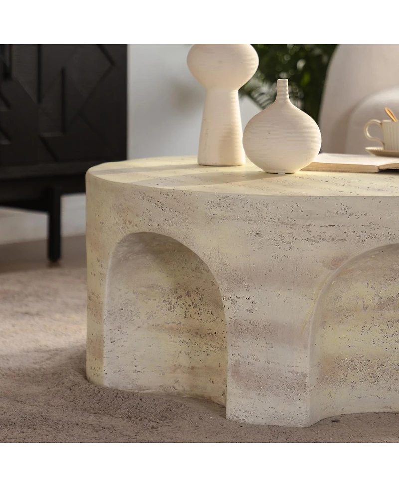 Streamdale Furniture MgO Modern Minimalist Round Accent Coffee Table with Arched Cutout Base