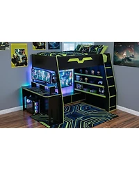 Streamdale Furniture Full Size Wood Loft Bed with Desk Storage Shelves and Rgb Lights