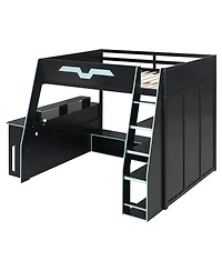 Streamdale Furniture Full Size Wood Loft Bed with Desk Storage Shelves and Rgb Light