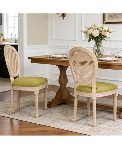 Streamdale Furniture French Country Upholstered Rattan Round Back Dining Chairs Set of 2