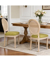 Streamdale Furniture French Country Upholstered Rattan Round Back Dining Chairs Set of 2