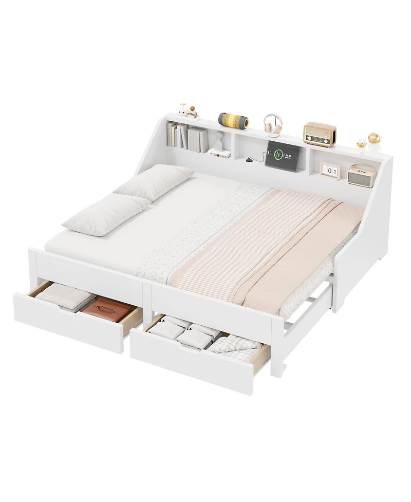 Streamdale Furniture to King Daybed Frame with Storage Bookcases and Charging Station