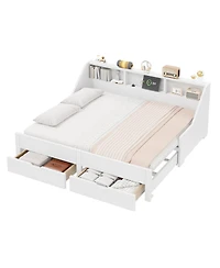 Streamdale Furniture to King Daybed Frame with Storage Bookcases and Charging Station