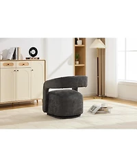 Streamdale Furniture Chenille Fabric Swivel Barrel Accent Chair with Curved Backrest