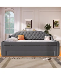 Streamdale Furniture Upholstered Full Size Daybed with Led Belt Trundle and Three Drawers