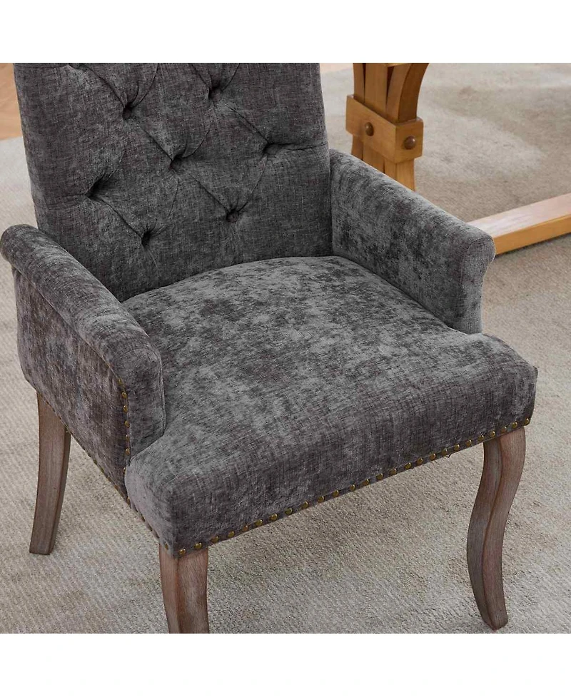 Streamdale Furniture Tufted Chenille Upholstered Dining Chair with Curved Wood Legs