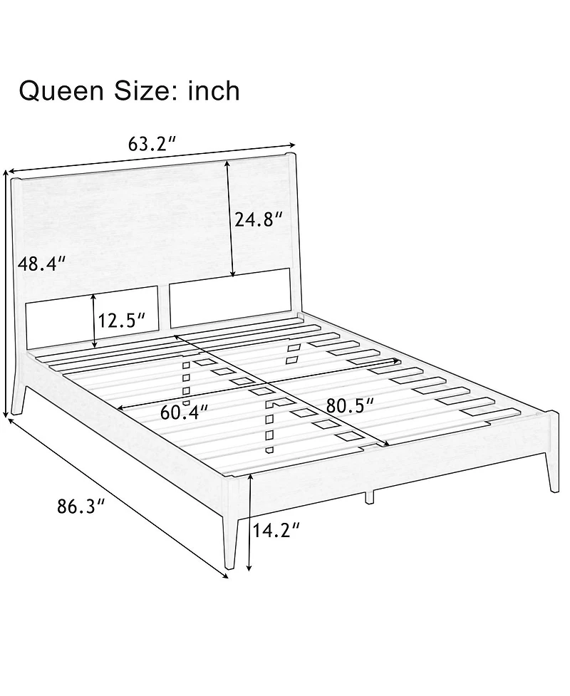 Streamdale Furniture Mid-Century Modern Solid Bamboo Queen Sled Platform Bed Frame