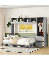 Streamdale Furniture Queen Size Murphy Bed Wall Bed with Closet and Drawers