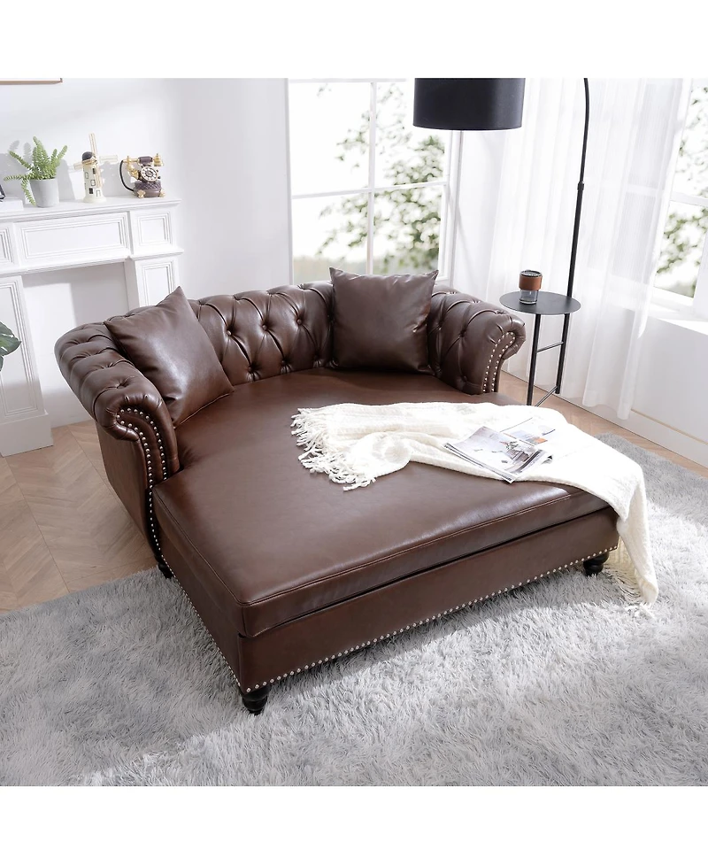 Streamdale Furniture 63'' Pu Leather Loveseat Chaise Lounge with 2 Pillows