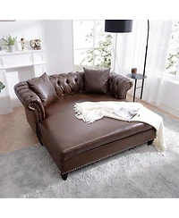 Streamdale Furniture 63'' Pu Leather Loveseat Chaise Lounge with 2 Pillows