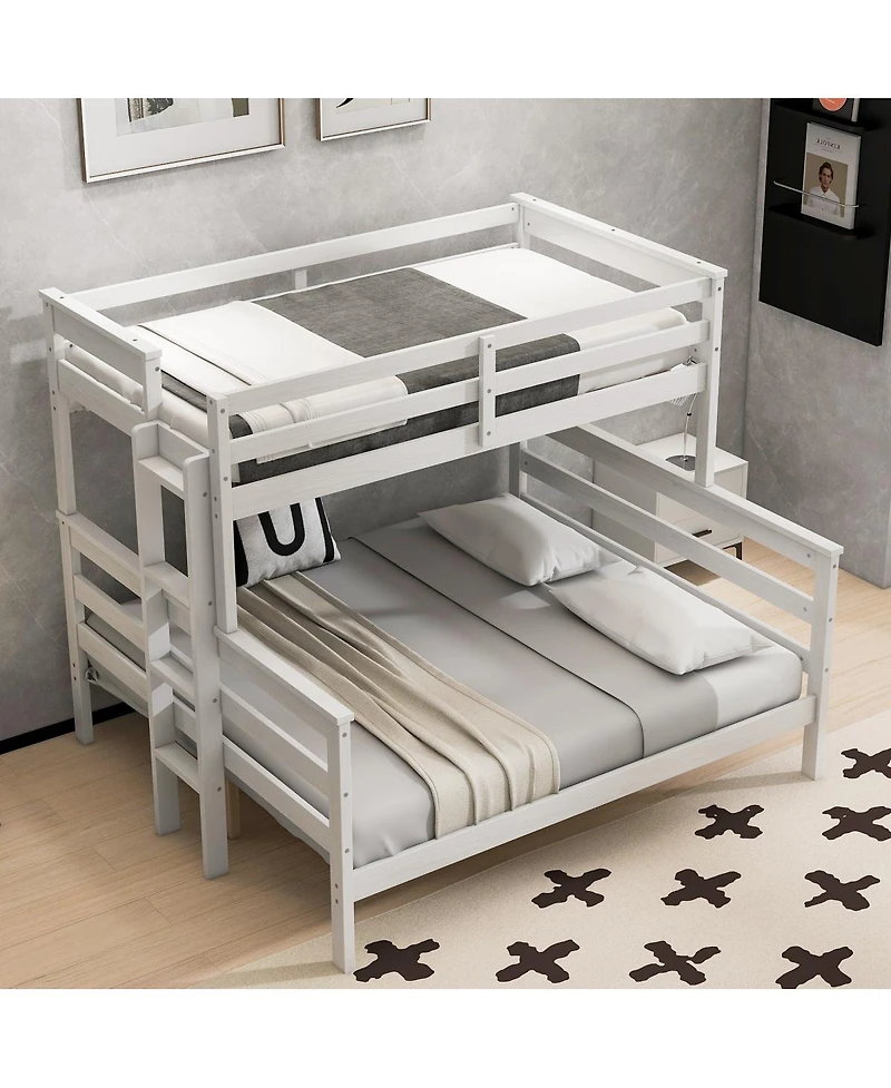 Streamdale Furniture Wood Twin Xl over Queen Bunk Bed with Ladder