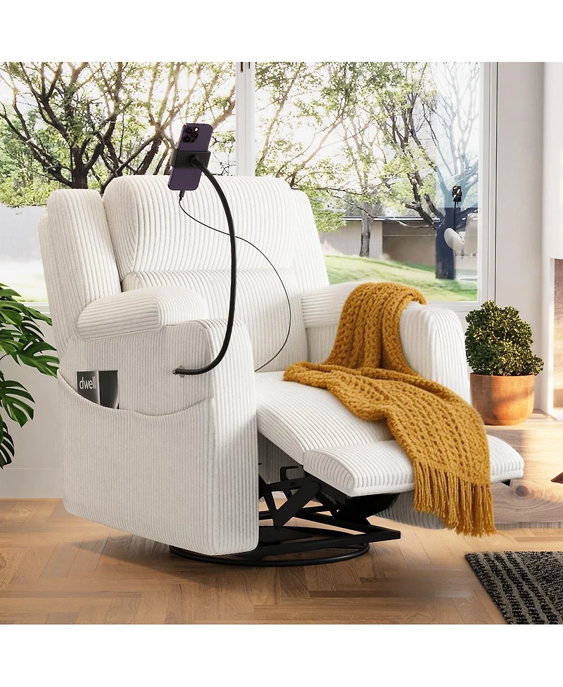 Streamdale Furniture Electric Power Recliner with Heat Massage Swivel and Usb Ports