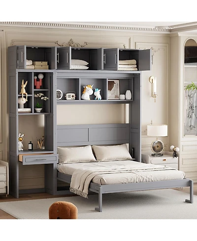 Streamdale Furniture Murphy Bed with Desk Storage Shelves and Top Cabinet